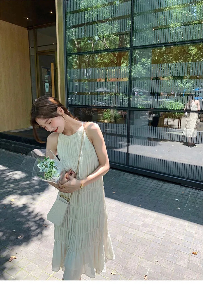 Robe Élodie — Midi Plissée Col Licou