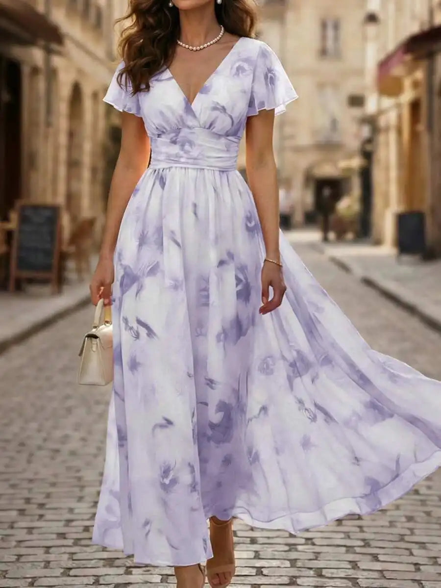 Robe Maxi Aquarelle Fleurie — Col V