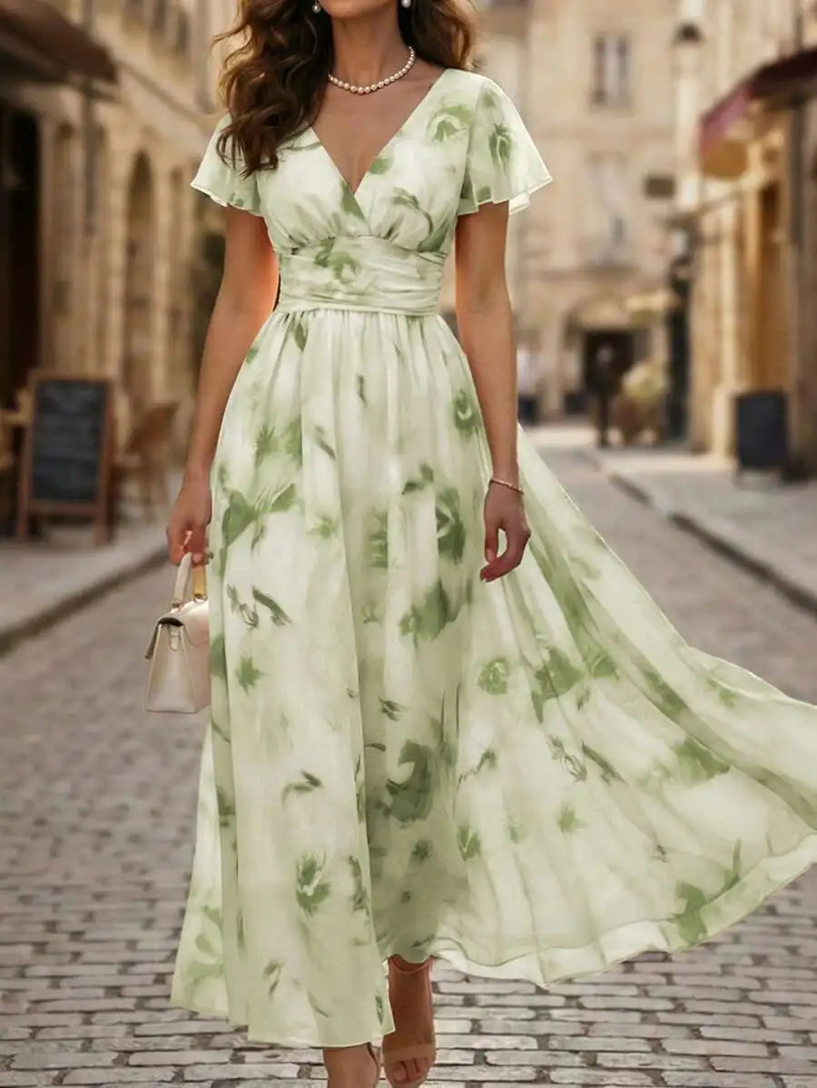 Robe Maxi Aquarelle Fleurie — Col V
