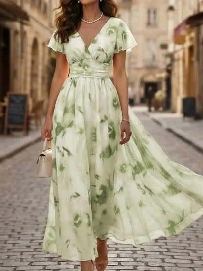 Robe Maxi Aquarelle Fleurie — Col V
