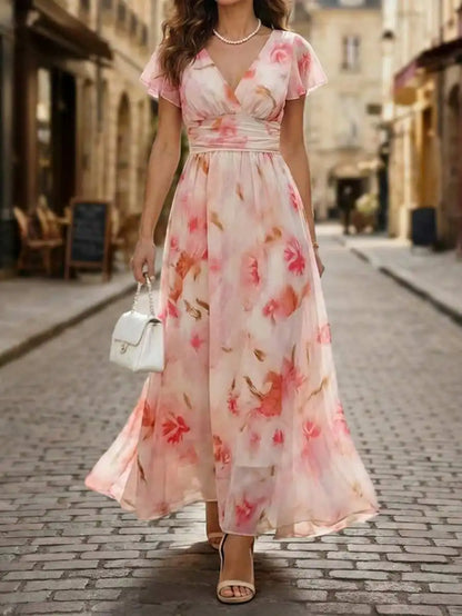 Robe Maxi Aquarelle Fleurie — Col V