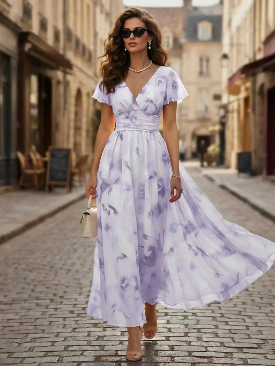 Robe Maxi Aquarelle Fleurie — Col V