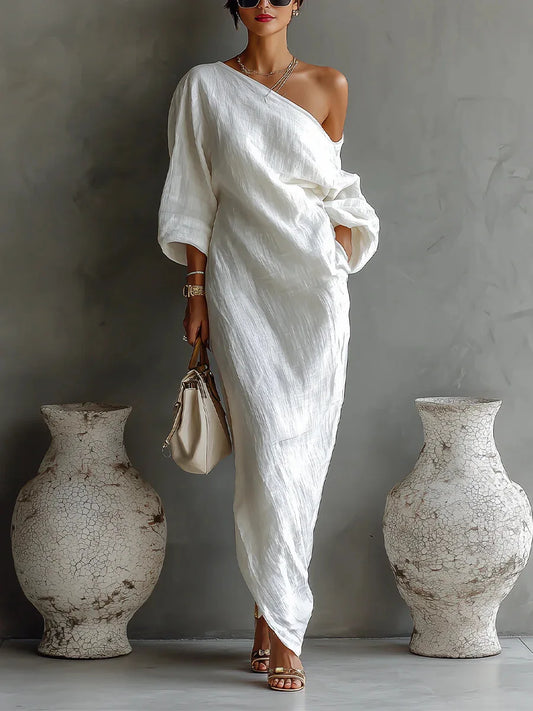 Robe de Soirée Plissée — Une Épaule