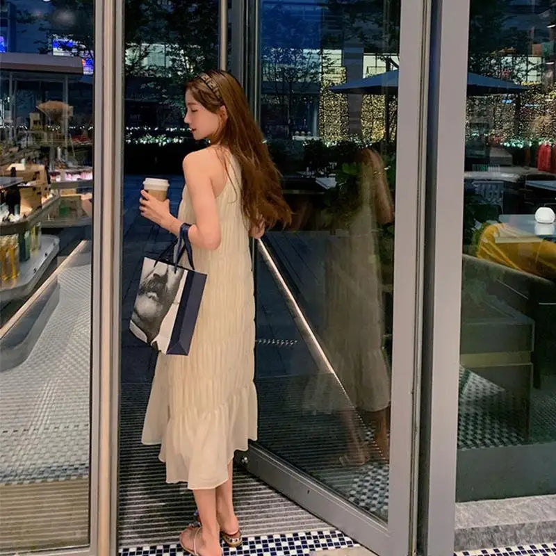Robe Élodie — Midi Plissée Col Licou
