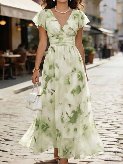 Robe Maxi Aquarelle Fleurie — Col V