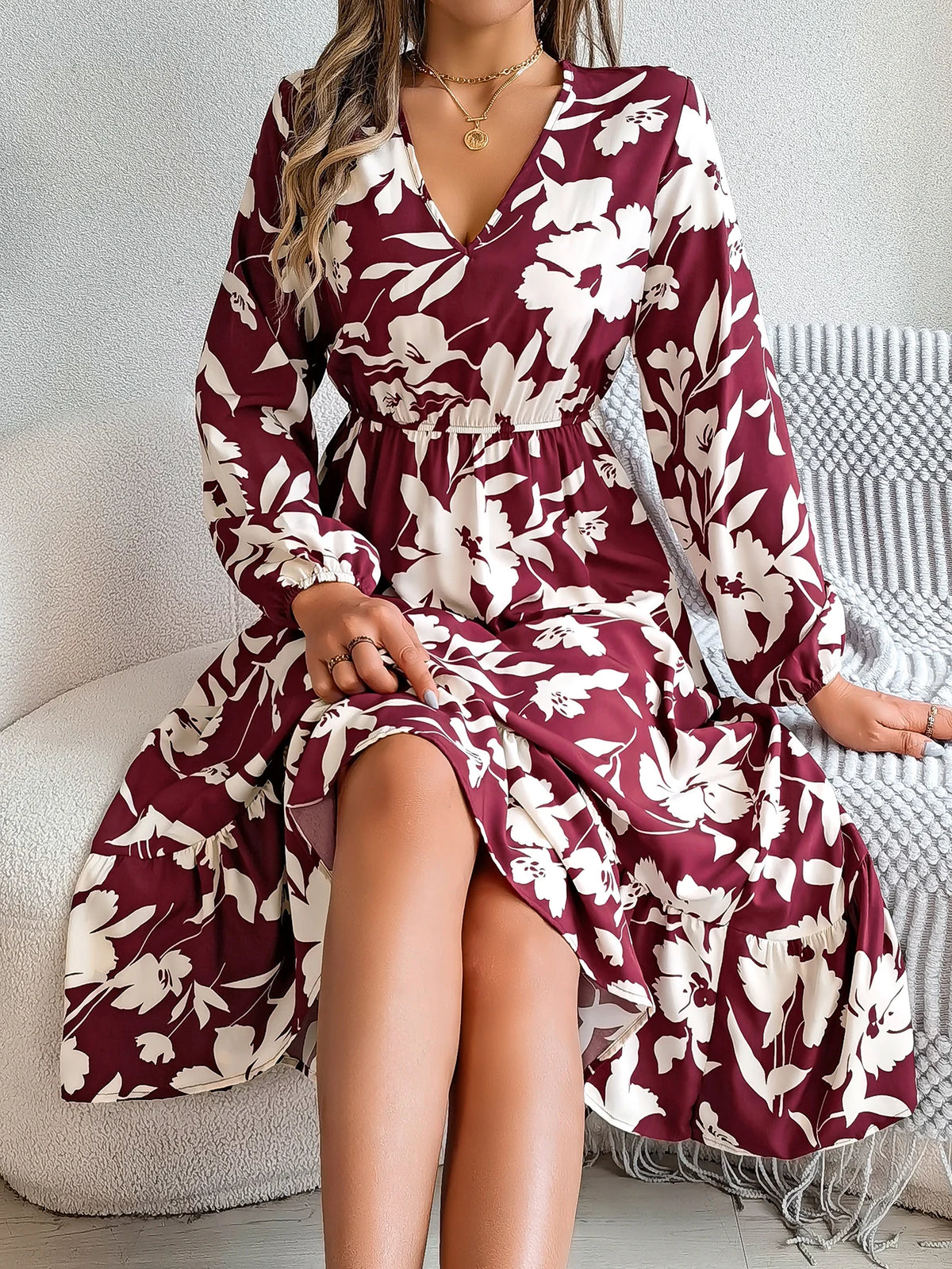 Robe Midi Fleurie — Froncée