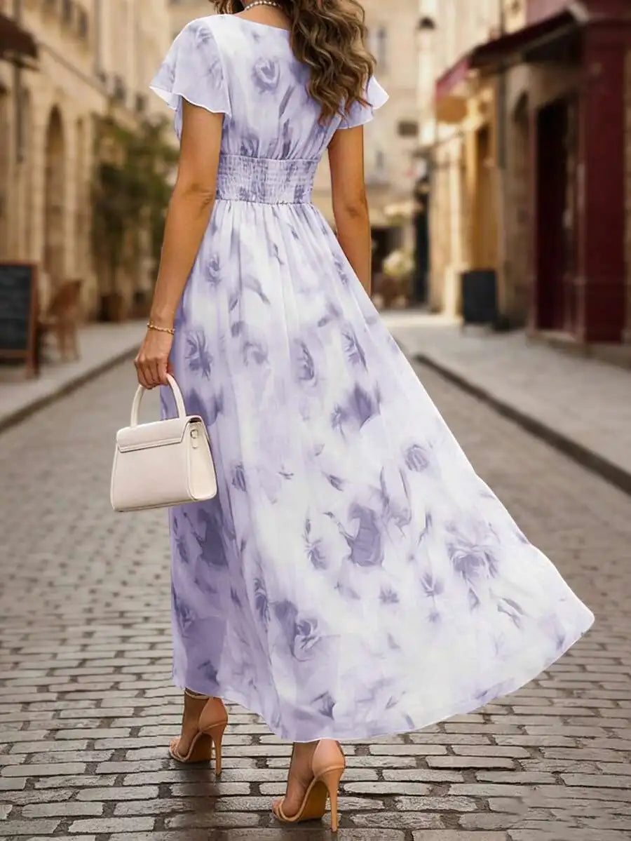 Robe Maxi Aquarelle Fleurie — Col V