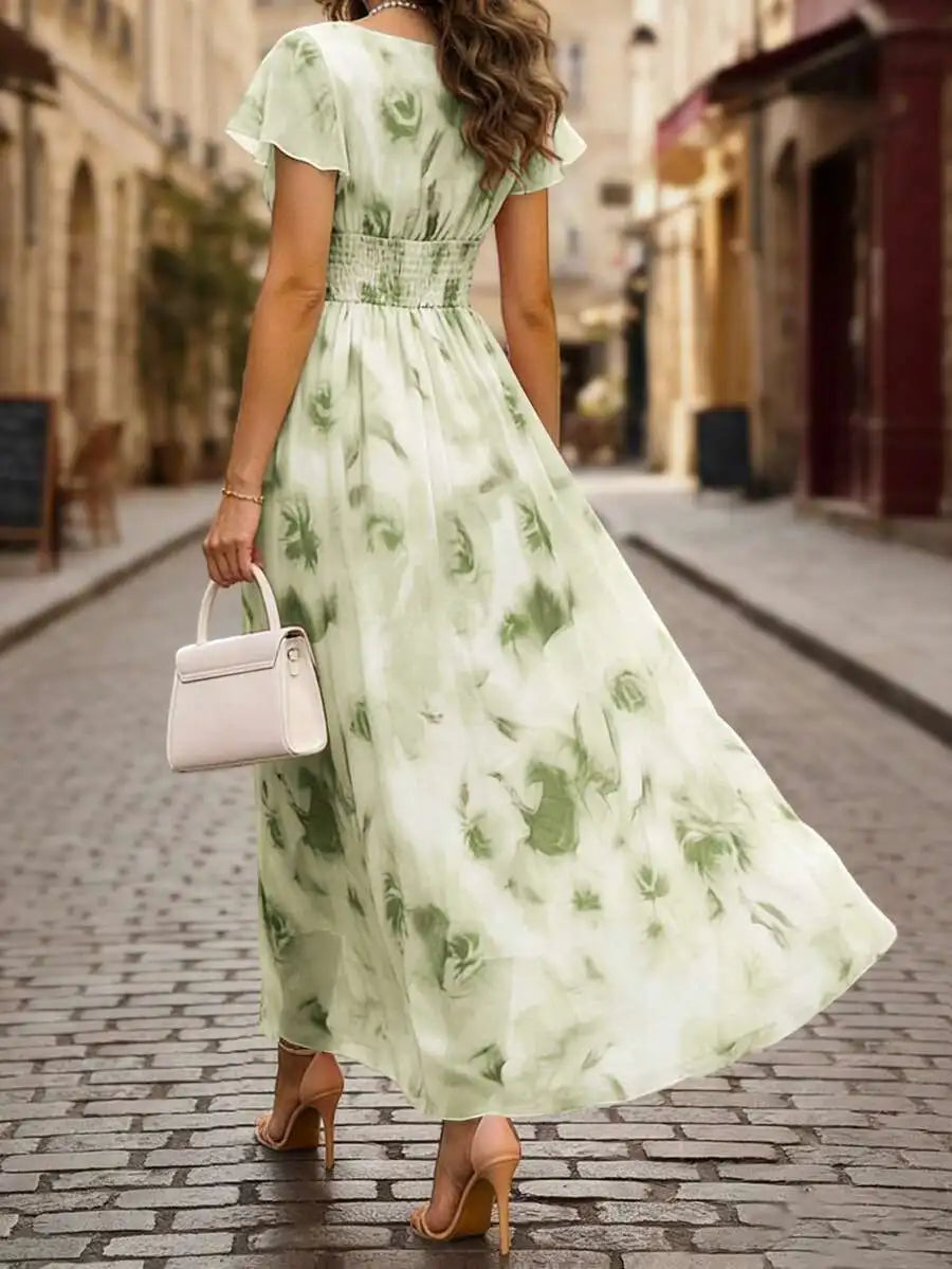 Robe Maxi Aquarelle Fleurie — Col V
