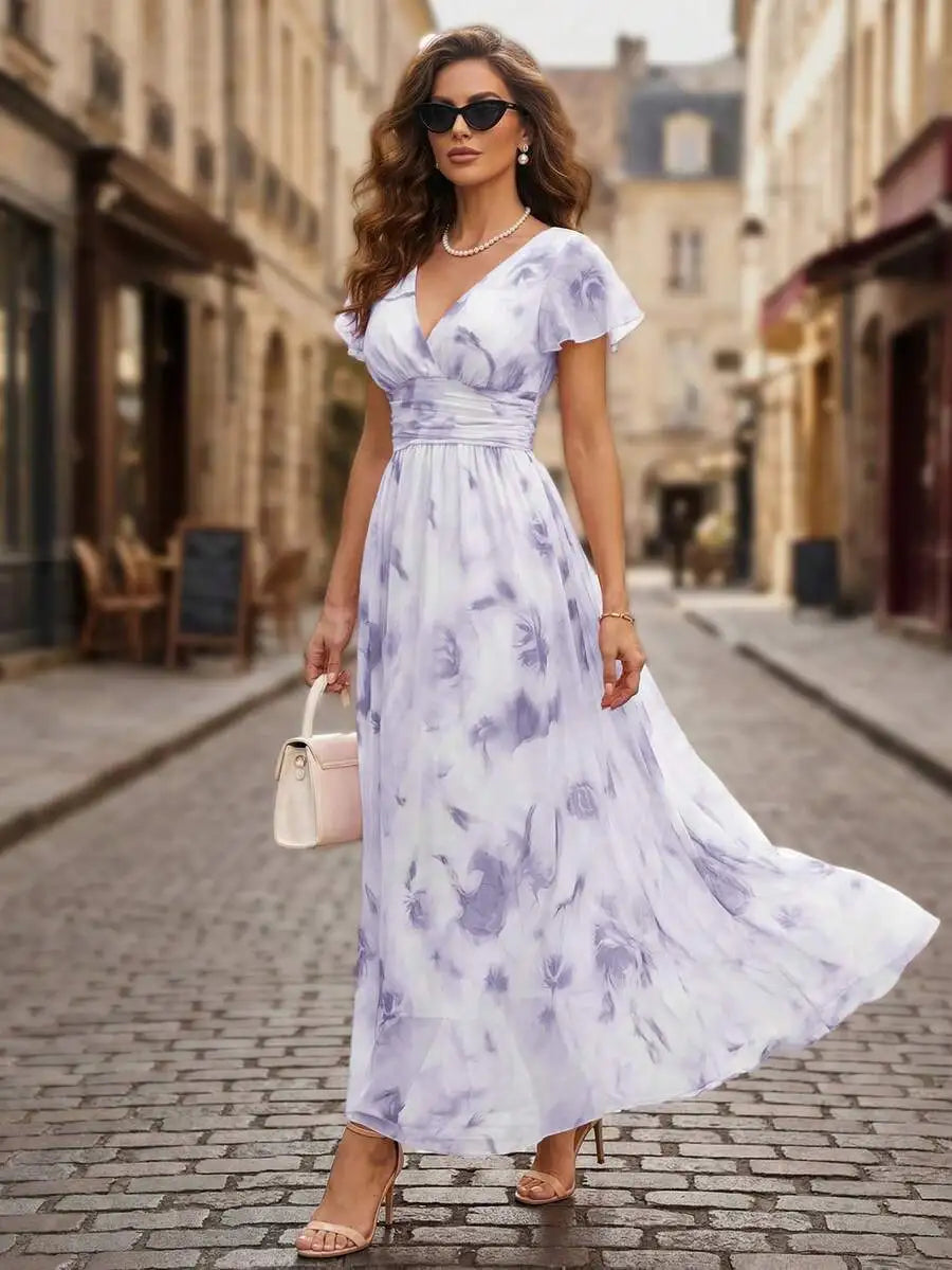 Robe Maxi Aquarelle Fleurie — Col V