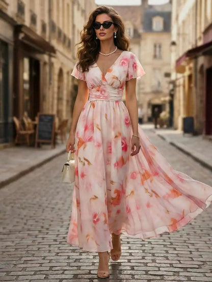 Robe Maxi Aquarelle Fleurie — Col V