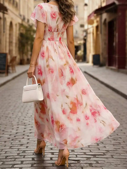 Robe Maxi Aquarelle Fleurie — Col V