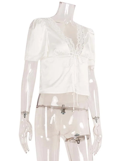 Top Elena — Satiné à Col V