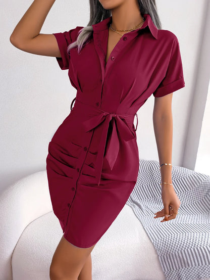 Robe Crayon — Boutonnée à Manches Courtes