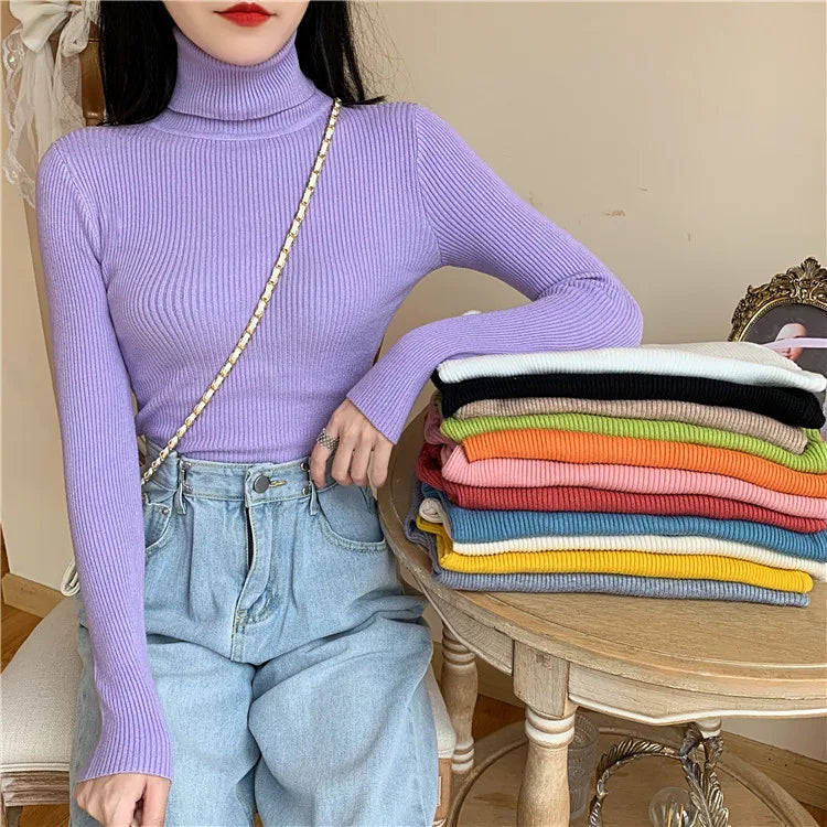 Pull Nora — Maille Côtelée à Col Roulé