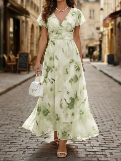 Robe Maxi Aquarelle Fleurie — Col V