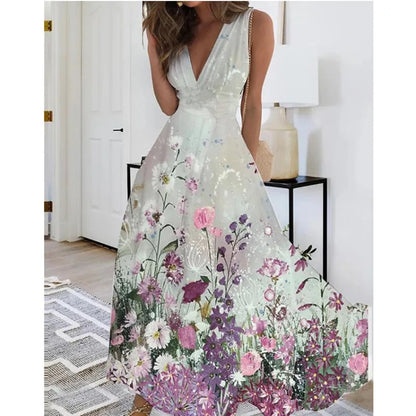 Robe Longue Fleurie — Taille Haute