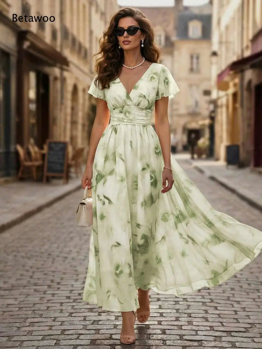 Robe Maxi Aquarelle Fleurie — Col V