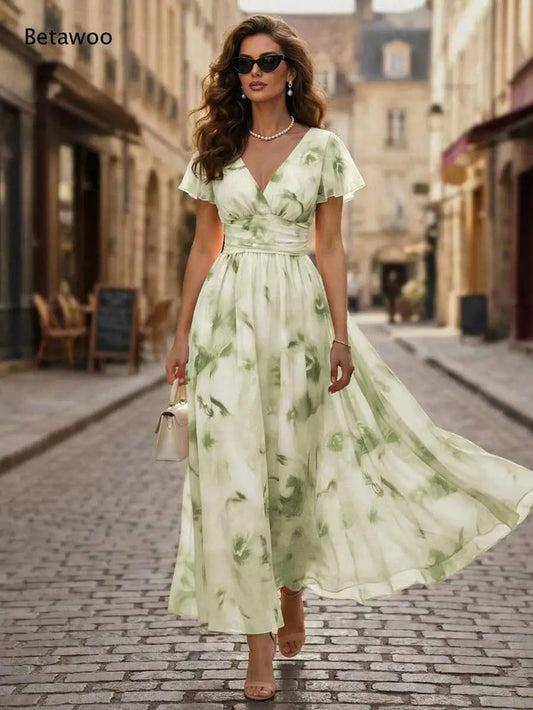 Robe Maxi Aquarelle Fleurie — Col V