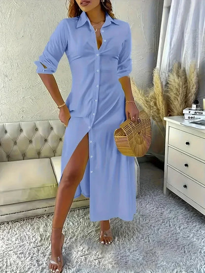Robe-Chemise Longue — Fente Latérale