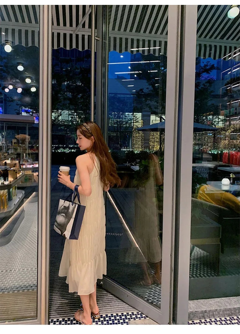 Robe Élodie — Midi Plissée Col Licou
