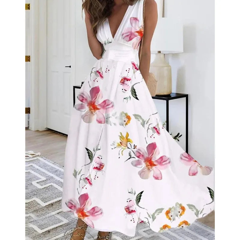 Robe Longue Fleurie — Taille Haute