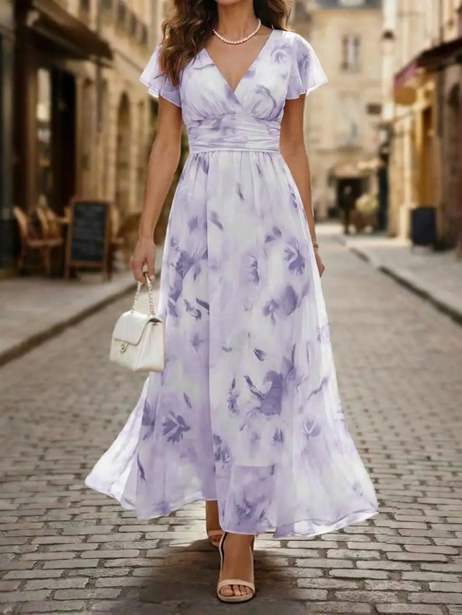 Robe Maxi Aquarelle Fleurie — Col V