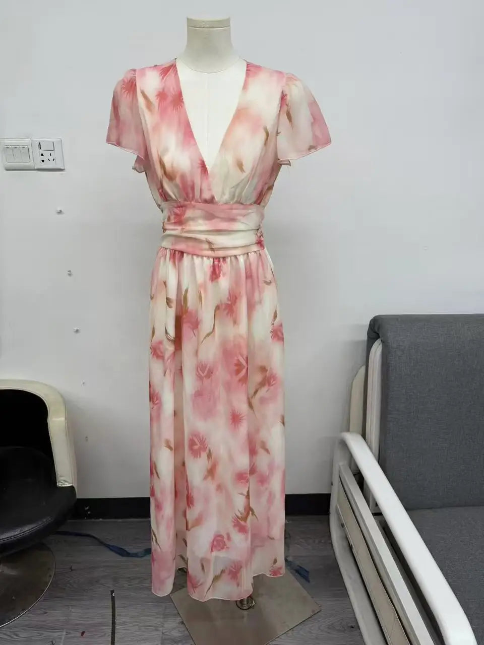Robe Maxi Aquarelle Fleurie — Col V