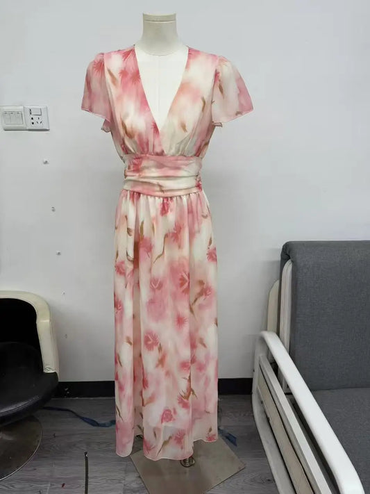 Robe Maxi Aquarelle Fleurie — Col V