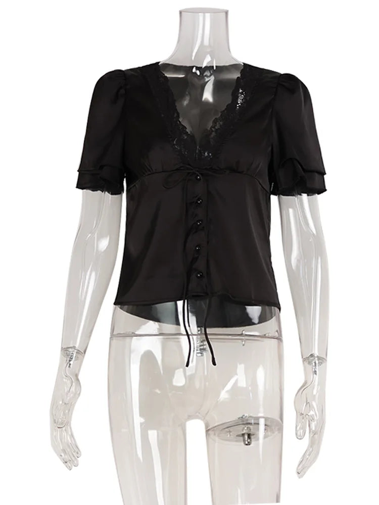 Top Elena — Satiné à Col V