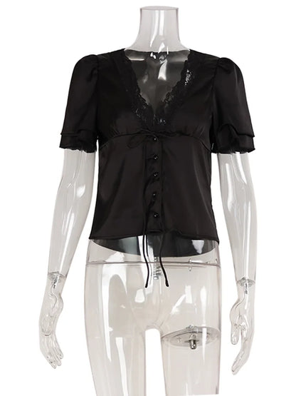 Top Elena — Satiné à Col V