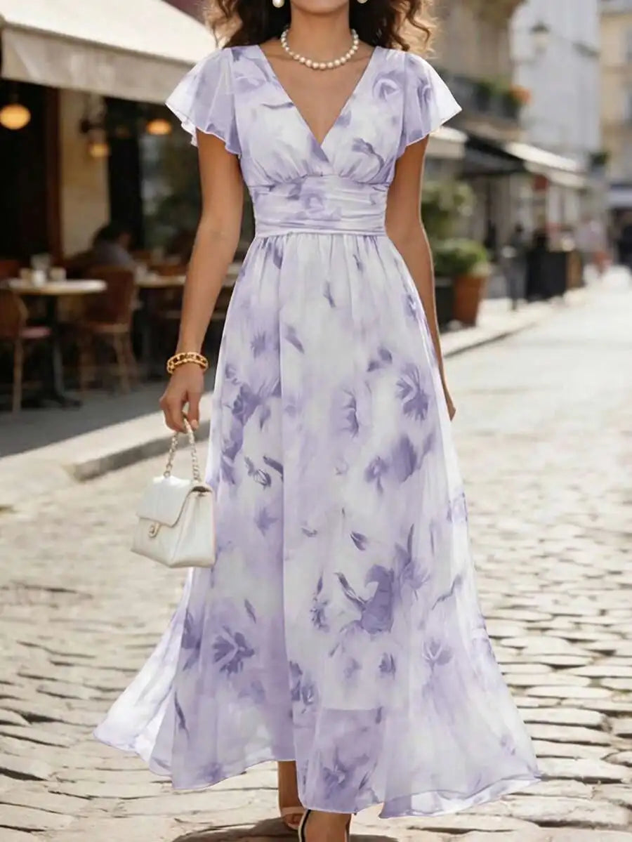 Robe Maxi Aquarelle Fleurie — Col V