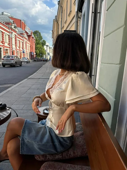 Top Elena — Satiné à Col V