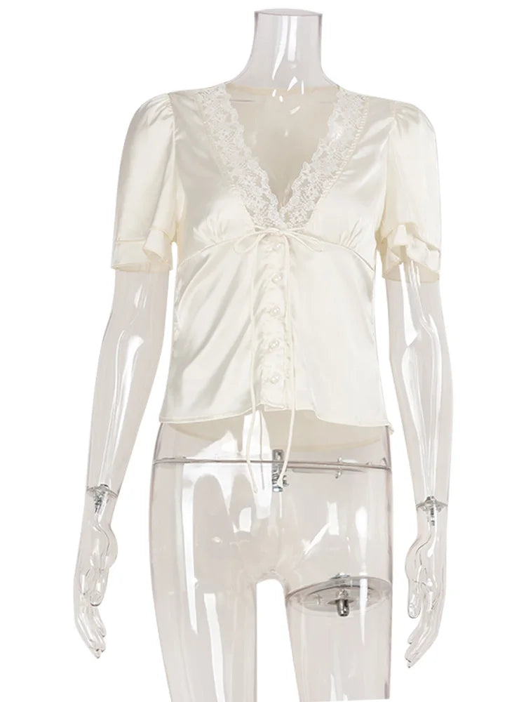 Top Elena — Satiné à Col V