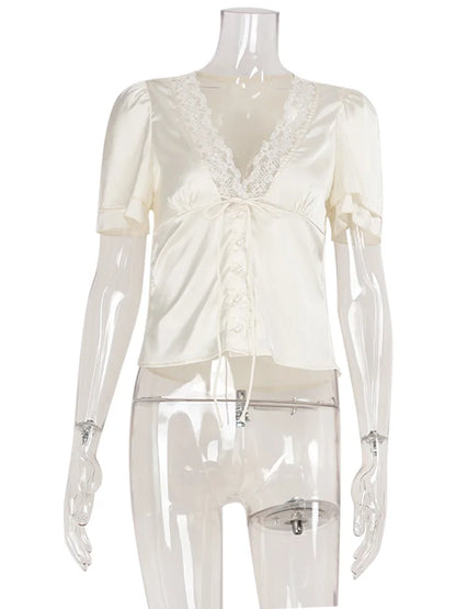 Top Elena — Satiné à Col V