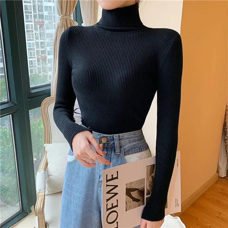 Pull Nora — Maille Côtelée à Col Roulé