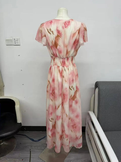 Robe Maxi Aquarelle Fleurie — Col V