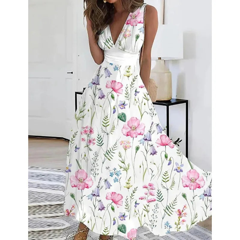 Robe Longue Fleurie — Taille Haute