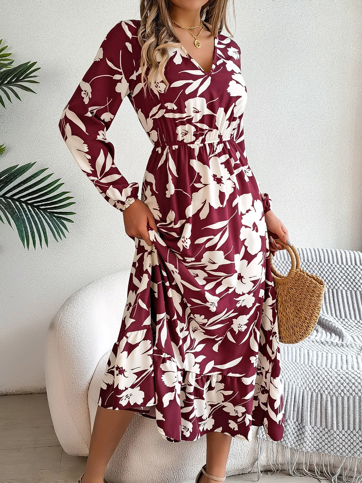 Robe Midi Fleurie — Froncée